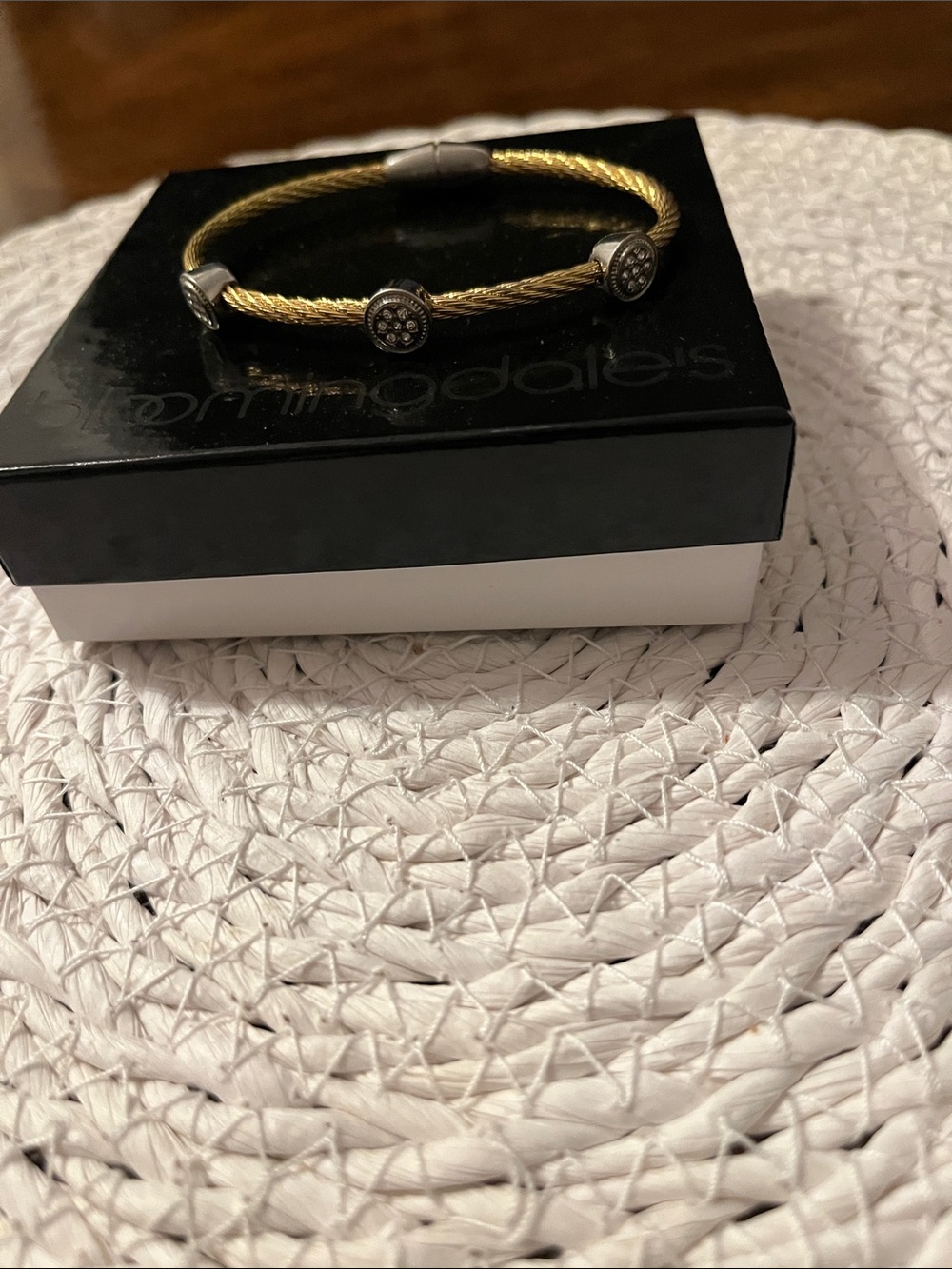 Gold-Tone Twisted Cable Bracelet with Crystal Accent Discs